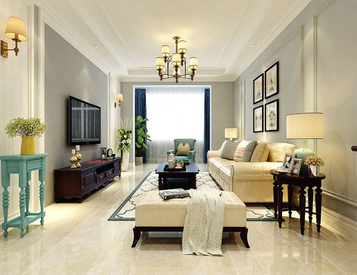 煙臺室內(nèi)裝修效果圖——華明星海灣簡約美式案